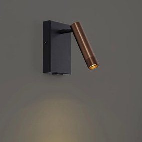Lampada da parete moderna nera con bronzo scuro regolabile con USB-C - Croft