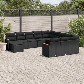 Set divani da giardino 12 pz con cuscini nero in polyrattan