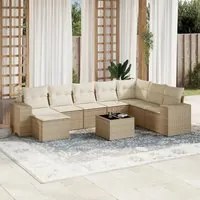 Set Divano da Giardino 9 pz con Cuscini Beige in Polyrattan 3255305