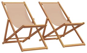 Sedie Da Spiaggia Pieghevoli 2 Pz Tortora İn Tessuto E Legno /