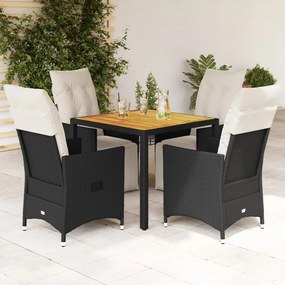 Set Da Pranzo Da Giardino 5 Pz Nero Con Cuscini İn Polyrattan /