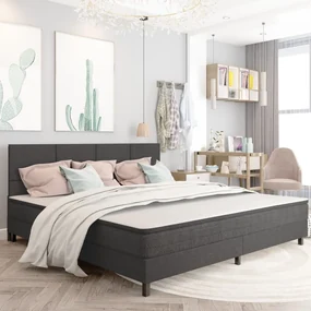 Letto A Molle Grigio Scuro İn Tessuto 200x200 Cm /