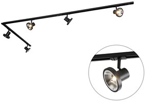 Sistema di illuminazione a binario moderno con 5 faretti neri monofase 300 cm - Iconic Jeany