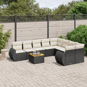 Set Divani da Giardino 9 pz con Cuscini Nero in Polyrattan