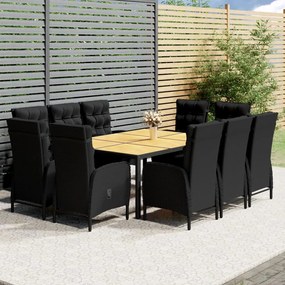 Set da Pranzo per Giardino 11 pz in Polyrattan Nero