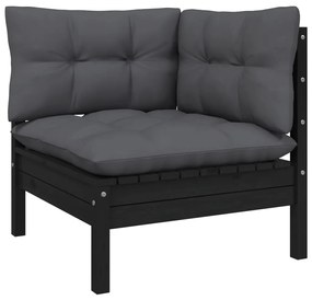 Set divani da giardino 8 pz con cuscini neri in legno di pino