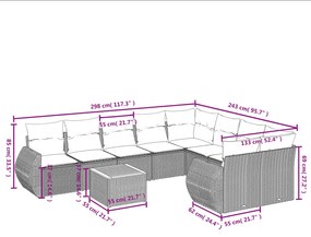 Set Divano da Giardino 10 pz con Cuscini Beige in Polyrattan