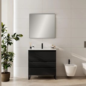 Mobile bagno sospeso con lavabo L80 x H56 x P39 cm grafite in mdf 3 cassetti per vasca centrale Pull, piedini non inclusi