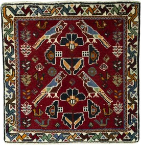 Shiraz Tappeto 70 x 60 Rosso (Iran) Annodato A Mano