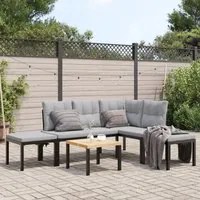 Divani Giardino con Cuscini 5pz Neri Acciaio Verniciato Polvere 3283660