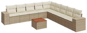 Set divano da giardino 10 pz con cuscini beige in polyrattan