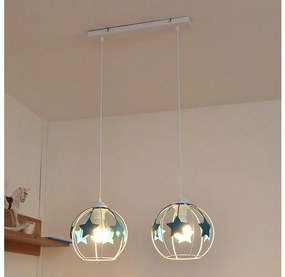 Lampadario a sospensione per bambini STARS 2xE27/15W/230V turchese/bianco