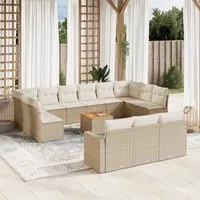 Set Divani da Giardino 14pz con Cuscini in Polyrattan Beige 3224364