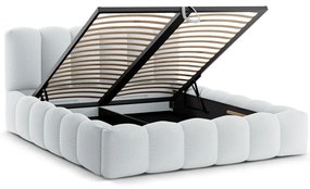 Letto matrimoniale imbottito in grigio chiaro con contenitore con rete inclusa 200x200 cm Lupine – Micadoni