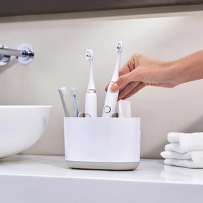 Bicchiere di plastica bianco per spazzolini da denti Duo - Joseph Joseph