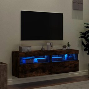 Mobili TV a Parete con Luci LED 2pz Rovere Fumo 60x30x40 cm