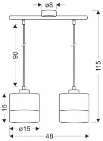 Lampadario a sospensione con filo PORTO 2xE27/60W/230V nero/marrone