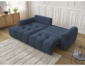 Divano angolare blu allungabile/con contenitore (con penisola a sinistra/con chaise lounge) con rivestimento in ciniglia Roxelane – Bobochic Paris