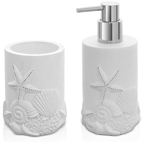 Set bagno con dispenser sapone e portaspazzolino da appoggio in resina bianco   Coral