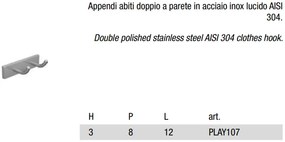 Antonio Lupi Play107 Appendiabiti Doppio A Parete in acciaio Inox Lucido