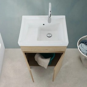 Mobile lavatoio 60x46,8 cm rovere dolomite con vasca in ceramica bianca