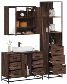 Set Mobili Da Bagno 3 Pz Rovere Marrone İn Legno Multistrato /