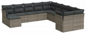 Set Divani da Giardino 11 pz con Cuscini in Polyrattan Grigio