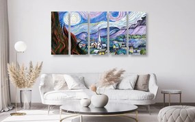 Quadri 5 pezzi – Riproduzione Notte stellata - Vincent van Gogh