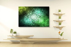 Quadro su tela – Mandala con sfondo galattico in sfumature di verde