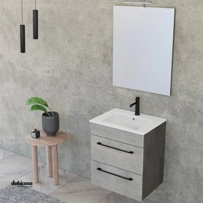 Mobile Bagno Sospeso "Unit Two" Da 55 Cm Composto Da Due Cassetti Finitura Cement Wood/Cemento Grigio Lava