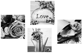 Set di quadri – Natura morta vintage in bianco e nero con scritta Love