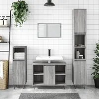 Set Mobili da Bagno 3 pz Grigio Sonoma in Legno Multistrato 3190305