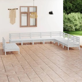 Set Salotto da Giardino 10 pz in Legno Massello di Pino Bianco