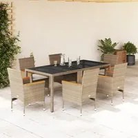 Set da Pranzo da Giardino 7 pz con Cuscini Polyrattan e Vetro 3278661