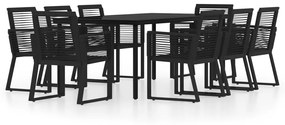 Set da pranzo per giardino 9 pz con cuscini nero