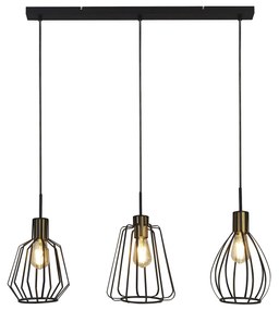 Lampadario Contemporaneo Melbourne Acciaio Nero Ottone 3 Luci E27