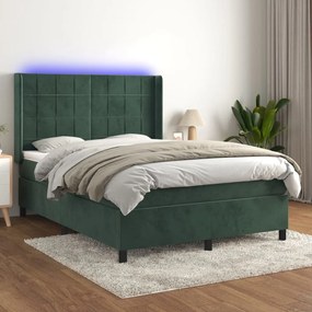 Letto A Molle Con Materasso E Led Verde Scuro 140x200cm Velluto /