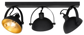 Plafoniera industriale nera con oro 3 luci regolabili - Magnax