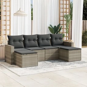 Set divano da giardino 6pz con cuscini grigio chiaro polyrattan