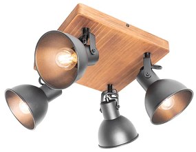 Faretto industriale nero con legno inclinabile 4 luci - Tommy