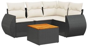 Set divani da giardino 5 pz con cuscini in polyrattan nero