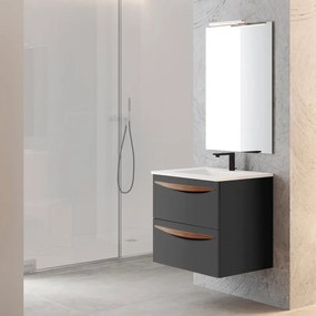 Mobile da bagno sotto lavabo Arco grigio cenere laccato opaco L 59.5 x H 55 x P 45 cm 2 cassetti, lavabo posizionabile centralmente non incluso