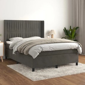 Giroletto A Molle Con Materasso Grigio Scuro 140x200 Cm Velluto /