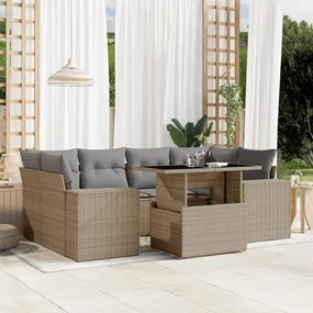 Set divani da giardino 7 pz con cuscini beige in polyrattan