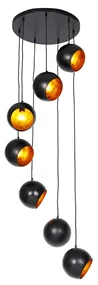 Lampada a sospensione nera con interno dorato 7 luci - Crooked Cluster