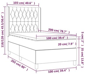 Letto a Molle Materasso e LED Grigio Chiaro 100x200 cm Tessuto