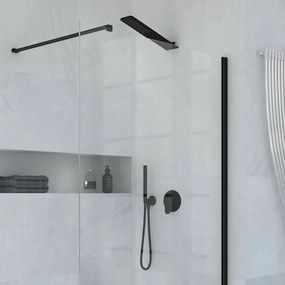 Soffione a Sbalzo Nero Inclinato 45x10 cm Effetto Pioggia in Acciaio Inox