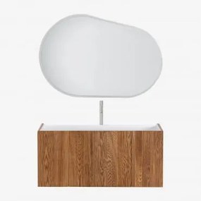 Set Di Mobili Da Bagno In Legno Con Lavabo Integrato Fiore Legno Scuro & Ovalado Led Y Antivaho (120x80 Cm) Meunier & Cromato ↑30 Cm - Sklum