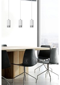 Lampadario 3 Luci Ivar Con Cilindri In Acciaio Bianco E Cromo