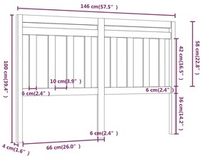 Testiera per letto miele 146x4x100 cm in legno massello di pino